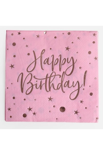 OEM Servetele de Masa cu 2 Straturi Roz Intens Happy Birthday 33x33cm - 12 buc.