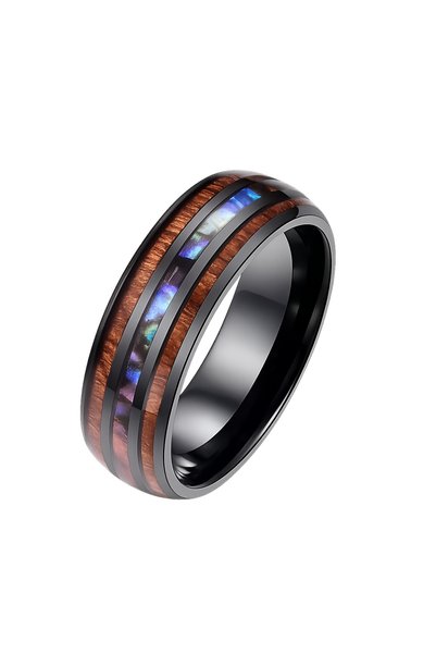 Be Special Inel inox negru cu insertie de Abalone si Lemn Hawaiian