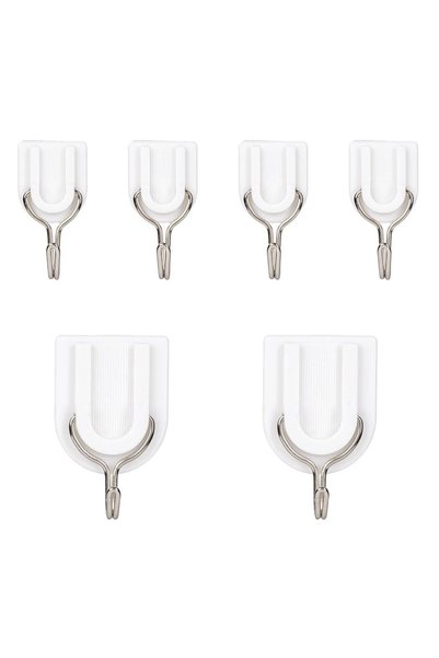 OEM Carlige Autocolante din Plastic Albe cu Carlig Metalic de 2 Marimi - 6buc