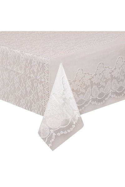 OEM Fata de Masa din Plastic Transparenta cu Model Dantela Alba 137x274cm