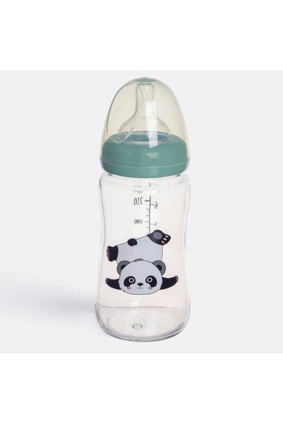 OEM Biberon din Sticla cu Tetina din Silicon Verde Menta Panda Honey Baby 260ml