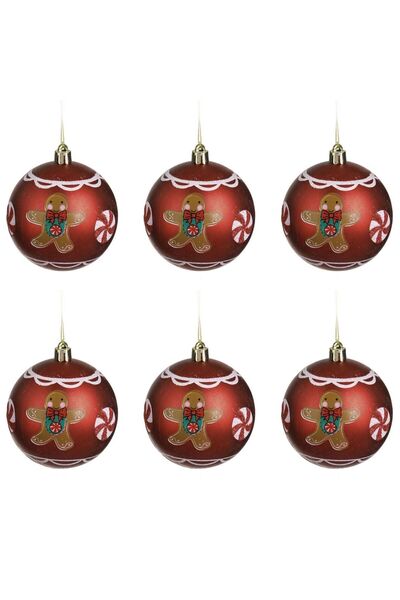 OEM Set Globuri de Craciun Rosii Mate cu Figurine de Om de Turta Dulce Ø8cm -...