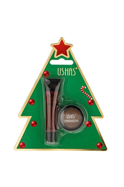 OEM Bronze Lip Gloss & Eyeshadow Set in Christmas Tree Gift Packaging - 2pcs