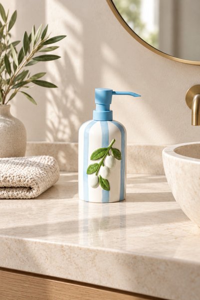 welcomein Olive and Tomato Patterned Pump Liquid Soap Dispenser – Embossed Fr...