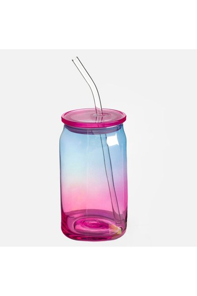 OEM Pahar din Sticla Mov Holografic cu Pai 540ml