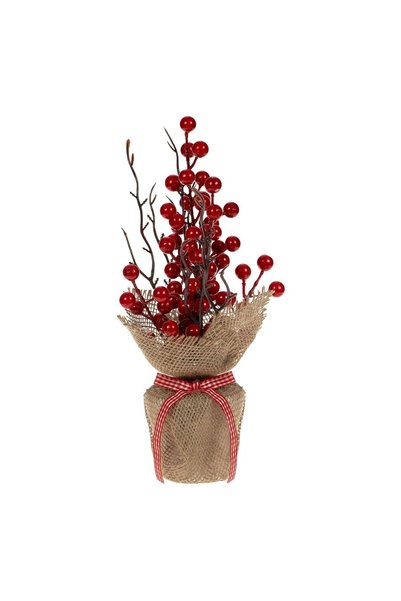 OEM Sac Decorativ cu Iuta si Pomusoare Rosii de Craciun 30cm