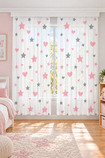 Bebişim Halı Pink Gray and Star Patterned Girl's Rug