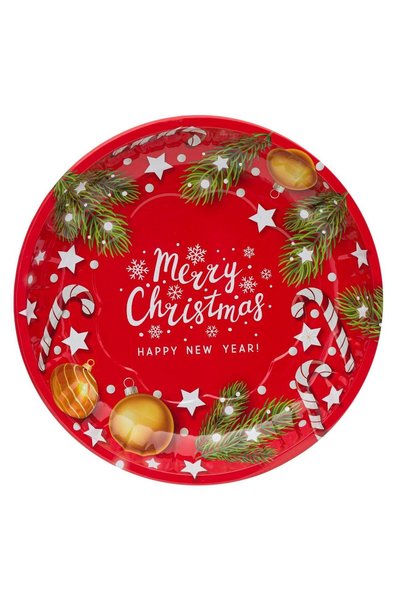 OEM Farfurie Decorativa de Craciun Metalica Rosie Vasc Ornamente Ø26cm
