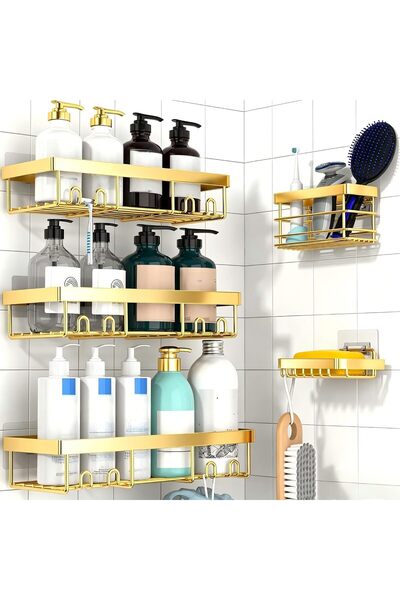 Generic Gold 5 Pack Shower Caddy Shelf Organizers Rack, Self Adhesive Black B...