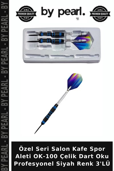 By Pearl Özel Seri Salon Kafe Spor Aleti OK-100 Çelik Dart Oku Profesyonel Siyah Renk 3'LÜ