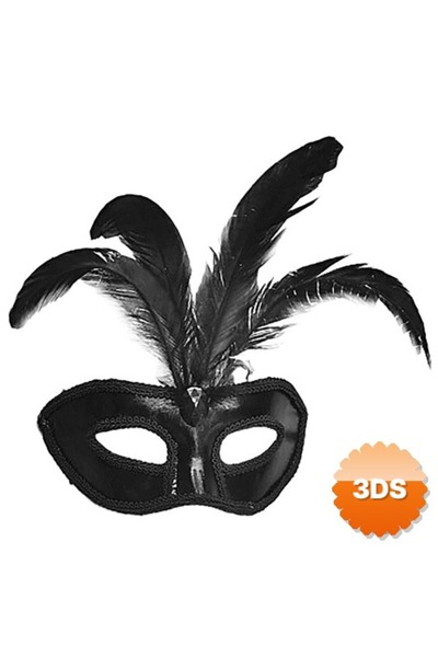 OEM Black patent leather faux fur party mask - 18x20 cm