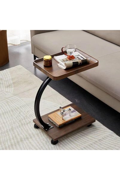 Generic Movable End Table with 4 Wheels, Wood Coffee Table with Metal Frame, ...