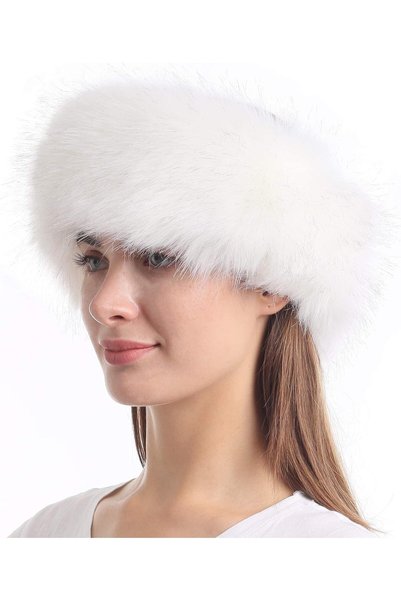 Generic Faux Fur Headband with Stretch Women's Winter Earwarmer Earmuff, White