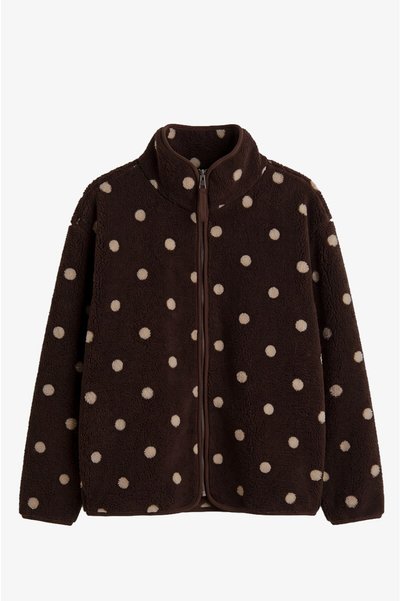 Havoş Bitter Brown Polka Dot Patterned Zippered Fleece Jacket