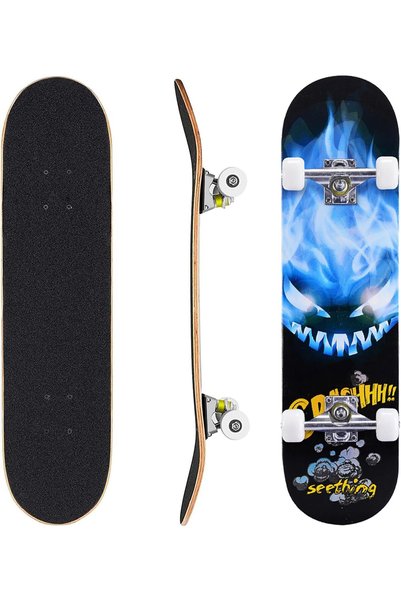 Generic لوح تزلج كامل قياسي مكون من 7 طبقات من خشب القيقب الكندي بتصميم مقعر ...