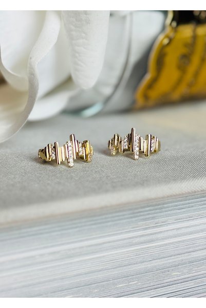 XUPING JEWELRY Xuping 14K Altın Rengi Zirkon Taşlı Küçük Kuyumcu Model küpe
