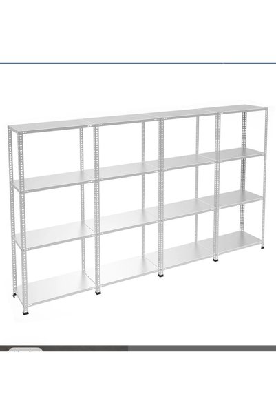 Herrafburada 4 Katlı 4'lü Galvaniz Çelik Raf - Depo, Arşiv, Kiler, Dosya, Market Rafı, Mutfak Raf, Çok Amaçlı Raf 31x75x200 cm