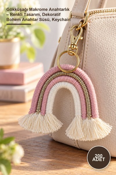 Yenilig 200 Pieces Rainbow Macrame Keychain – Colorful Design, Decorative Boh...