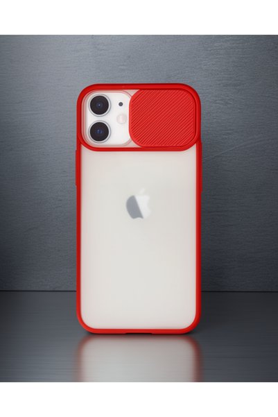 teknodayım Apple iPhone 11 Case Palm Frosted Camera Sliding Silicone - Red