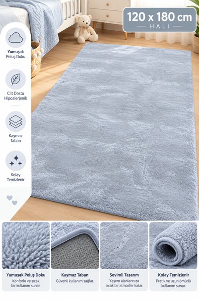 Dinarsu 120x180 cm Yumuşak Peluş Doku Kaymaz Taban Halı