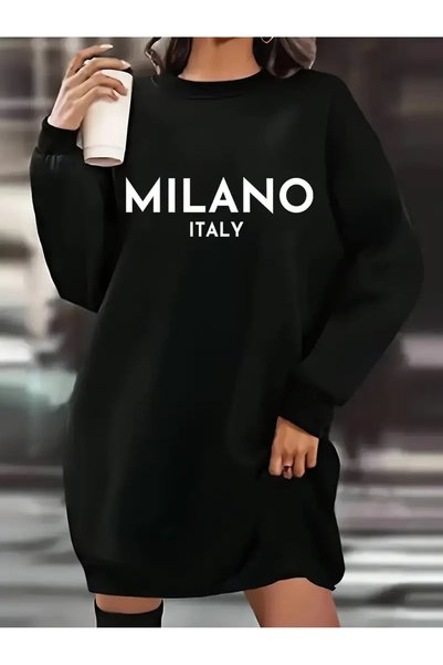 HOFFNUNG Γυναικείο φόρεμα με μαύρο φούτερ MILANO Italy