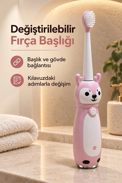 Epilons Çocuk Diş Fırçası Pembe Gövdeli Açma Kapama Düğmeli