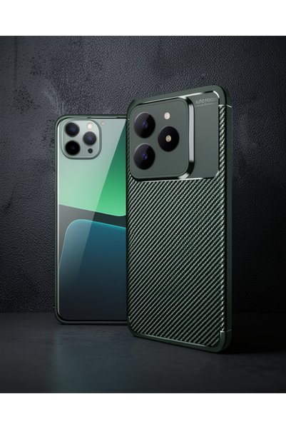 Generic Brand حافظة Realme C61 ذات غطاء كربوني بتركيز تلقائي - أخضر داكن