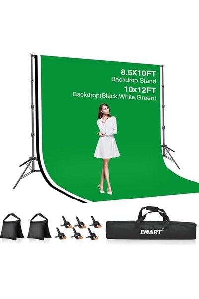 Emart حامل خلفية للتصوير الفوتوغرافي، مقاس 2.6 × 3.0 متر، مع 3 خلفيات إضافية.