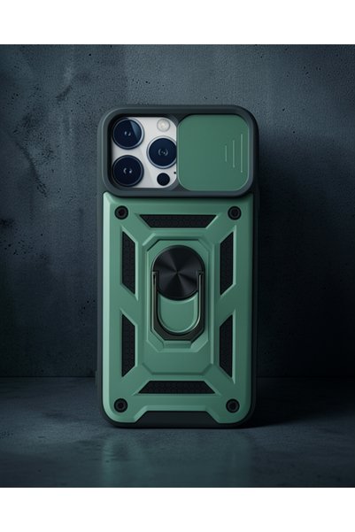teknodayım Apple iPhone 13 Pro Max Case Pars Silicone with Lens Ring - Green