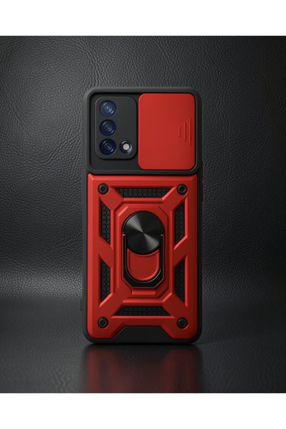 teknodayım Oppo A74 4g Case with Pars Lens Ring Silicone - Red
