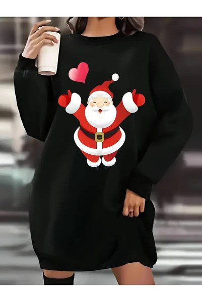HOFFNUNG Γυναικείο φούτερ φλις φόρεμα Santa Claus με τύπωμα