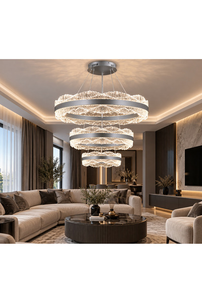 Nevada Aydınlatma Titanic 3 Katlı Halka Avize Kumandalı Akrilik Rose Gold- Gr...