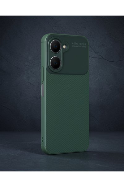 teknodayım Vivo Y18 Case Auto Focus Carbon Cover - Dark Green