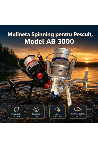 FOXMAG24 Spinning Fishing Reel, Model AB 3000, Black