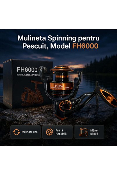 FOXMAG24 Μηχανισμός ψαρέματος spinning, Μοντέλο FH6000, Μαύρο, Καινούργιο