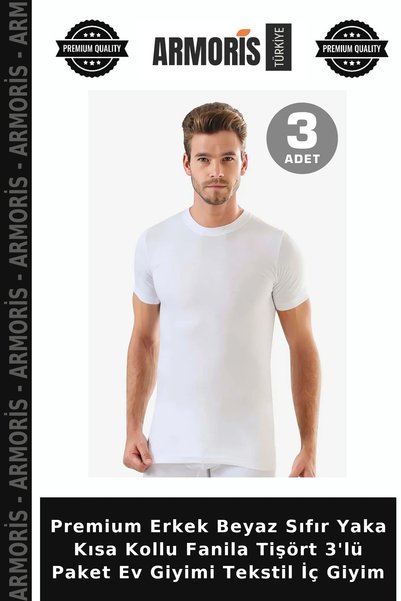 Armoris Premium Men's White Crew Neck Short Sleeve Undershirt T-Shirt 3 Pack ...