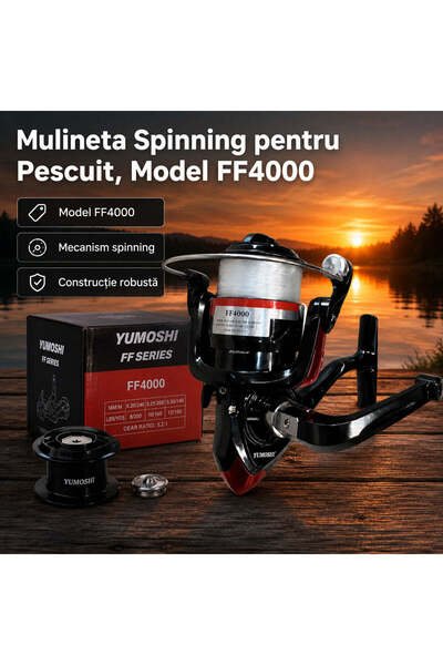 FOXMAG24 Spinning Fishing Reel, Model FF4000, 4000, Black, Aluminum, 1 Bearing