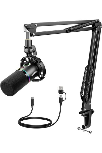 MAONO طقم ميكروفون ديناميكي PD200XS XLR/USB، ميكروفون ألعاب RGB مع برنامج