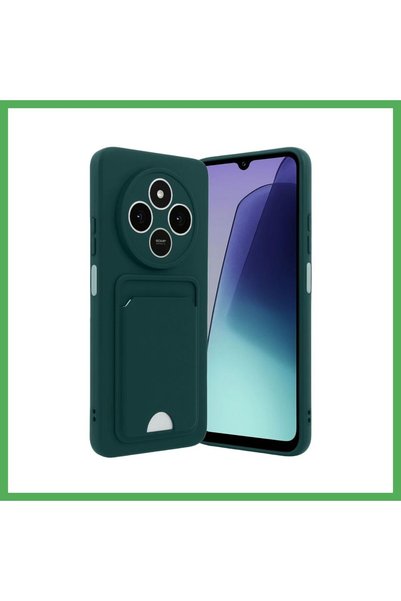 Nur store Çanta غطاء سيليكون متوافق مع Redmi 14C مع حامل بطاقات كيلفن - أخضر ...