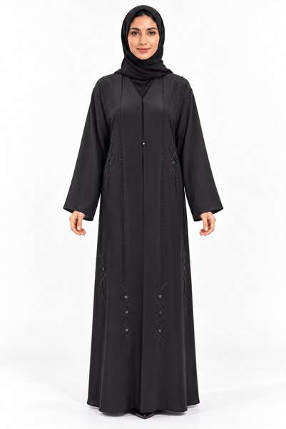 MOHAMED ZAHABI Abaya with Simple Front Detailing |   Minimal Front Detail Abaya