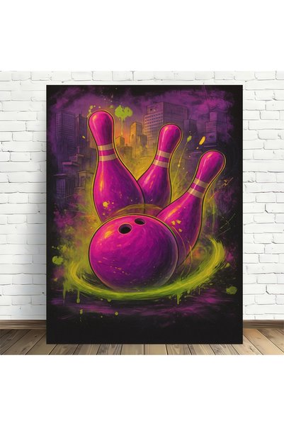 Generic Brand 1pc Vibrant Bowling Modern Retro Green Purple Cityscape High-Qu...
