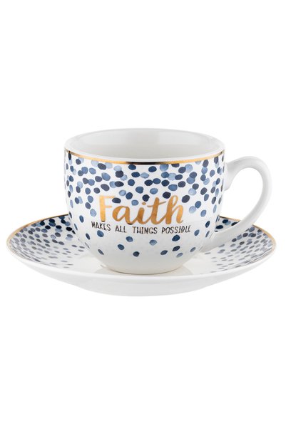FLORINA Ceașcă și farfurioară Mare Faith 240 ml porțelan cu margine aurită