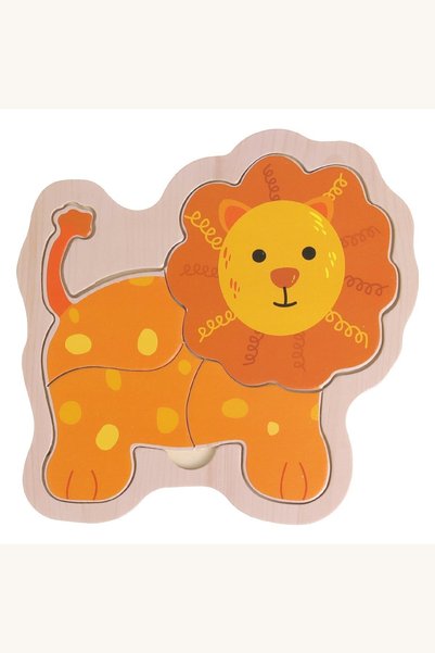 Comerivo Puzzle din lemn leu portocaliu 4 piese, 14x14cm pentru copii mici