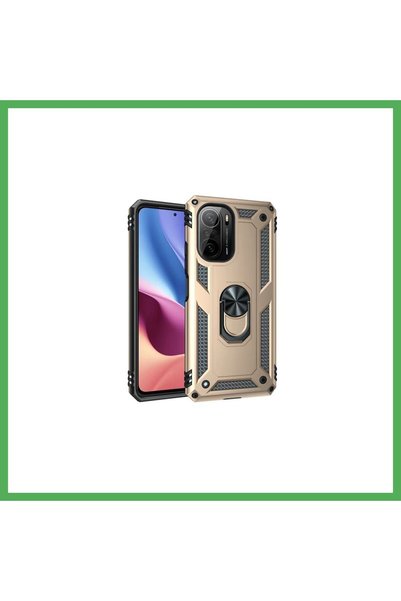 Nur store Çanta غطاء سيليكون متوافق مع هاتف Poco F3 مع حلقة سوفيا - ذهبي BEZOSS