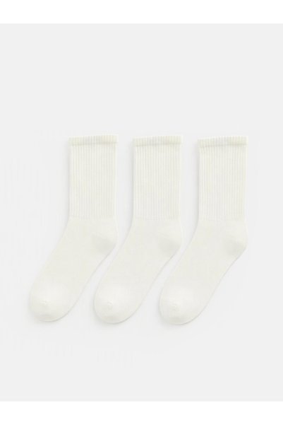 LC Waikiki Nevavm Farkıyla Lcw Dream Ecru Plain 3-Piece Pack Women's Socks
