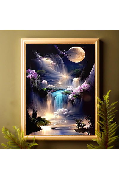 Generic Brand 1pc Moonlight Waterfall Canvas Wall Art Print, Hotel Thanksgivi...