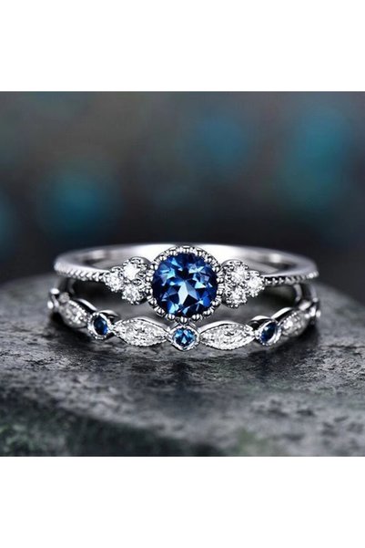 Choice 7 11 2 PCs Silver-Color Vintage Blue Zircon Ring For Women Fashion Cla...