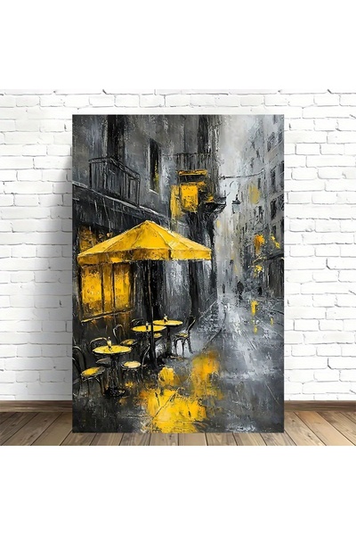 Generic Brand 1pc Rainy Parisian Street Yellow Gray Canvas Wall Art Print, Be...