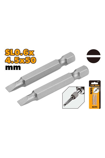 TOLSEN Screwdriver Bit Set Slotted 2PCS S2 SL#0.6x 4.5 50mm (2")