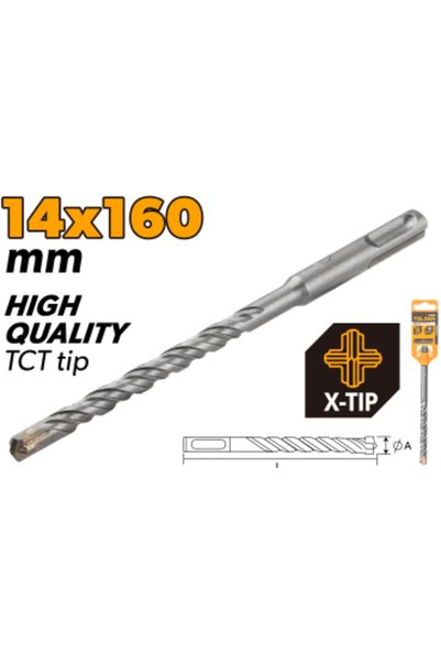 TOLSEN رؤوس مثقاب SDS-Plus X-Tip من سبيكة الكروم مقاس 14×160 مم (0.55 × 6.3 ب...